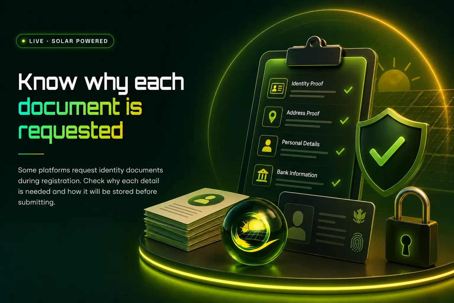 Know why each document is requested Identity verification documents laid flat with a pen